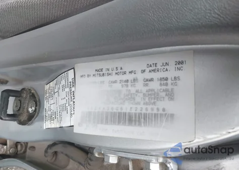 2001 Mitsubishi Galant De из США, поврежденный, VIN 4A3AA36G61E226990